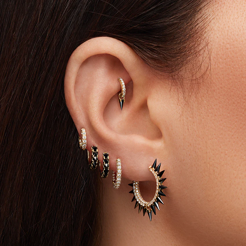 Black Moissanite Mohawk and Diamond Pavé Hoop Earring - Image 57