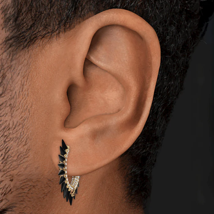 Black Moissanite Mohawk and Diamond Pavé Hoop Earring - Image 60