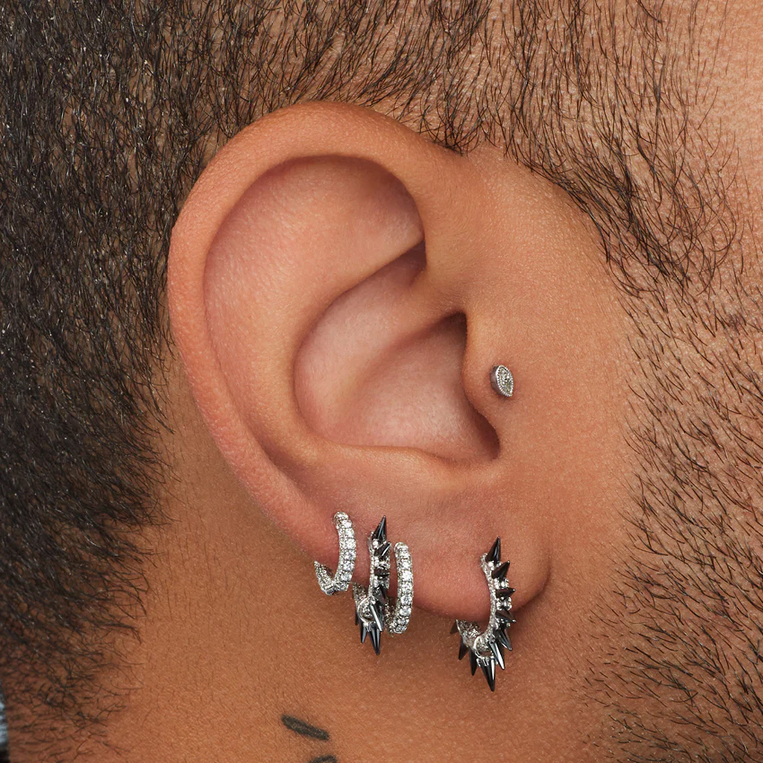 Black Moissanite Mohawk and Diamond Pavé Hoop Earring - Image 64