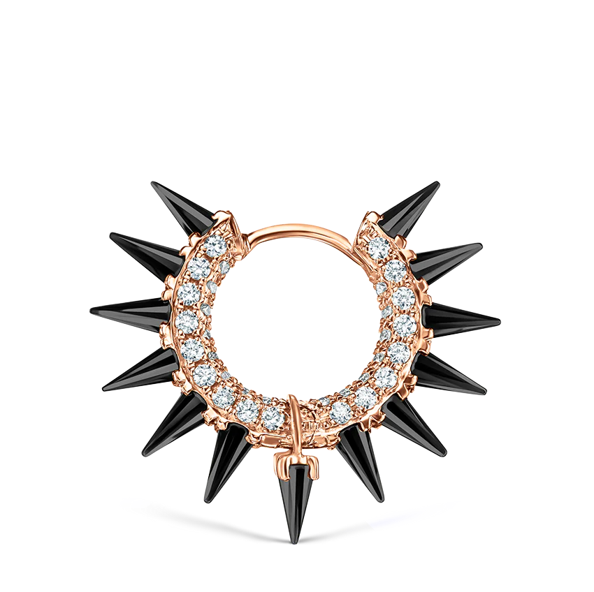 Black Moissanite Mohawk and Diamond Pavé Hoop Earring - Image 68