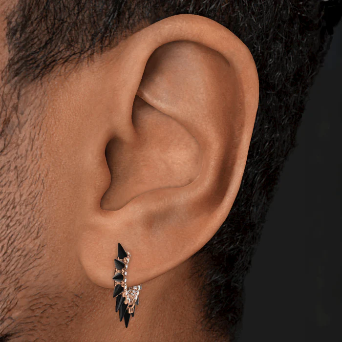 Black Moissanite Mohawk and Diamond Pavé Hoop Earring - Image 70