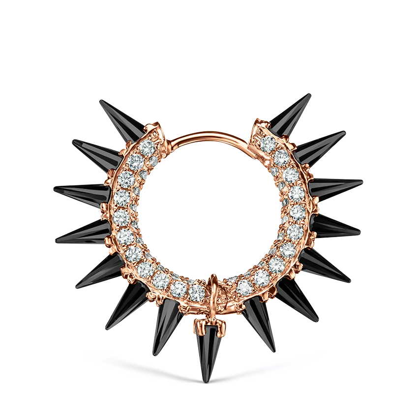 Black Moissanite Mohawk and Diamond Pavé Hoop Earring - Image 73