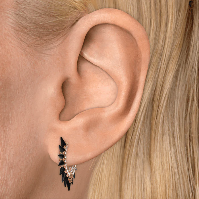 Black Moissanite Mohawk and Diamond Pavé Hoop Earring - Image 77