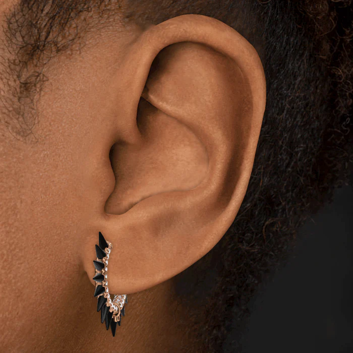 Black Moissanite Mohawk and Diamond Pavé Hoop Earring - Image 83