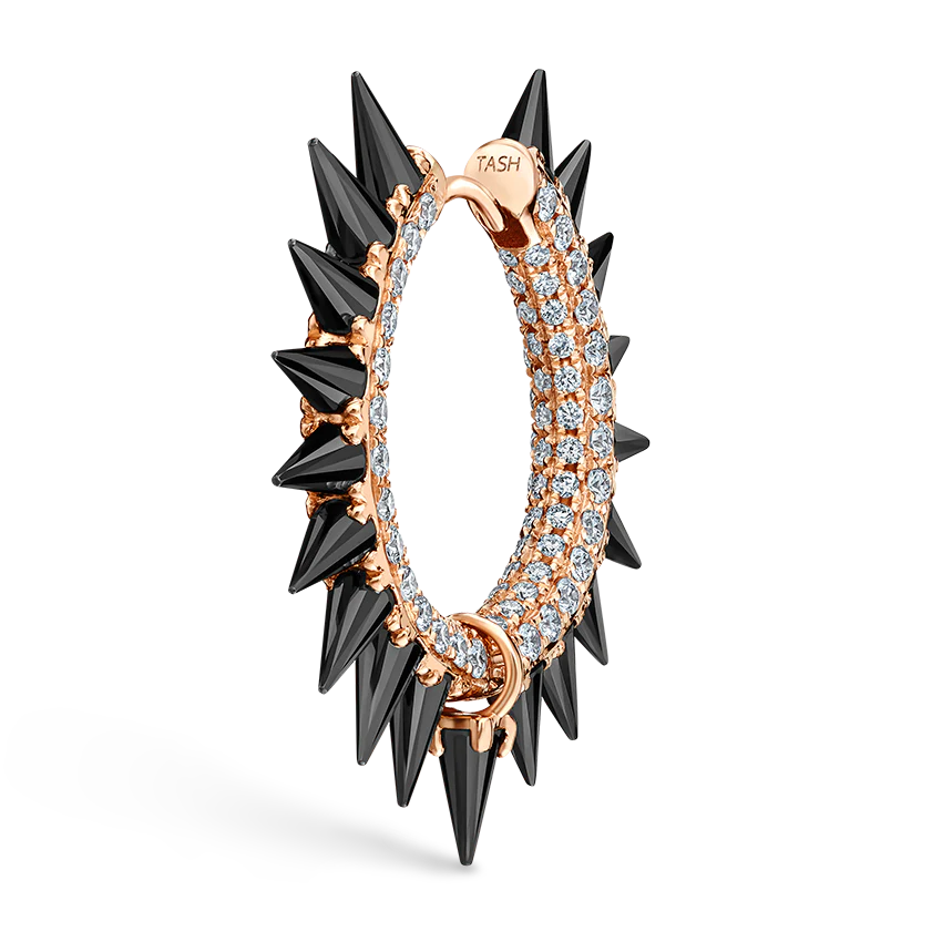 Black Moissanite Mohawk and Diamond Pavé Hoop Earring - Image 86