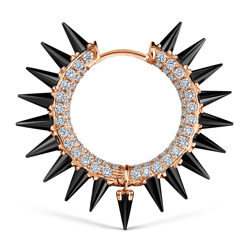 Black Moissanite Mohawk and Diamond Pavé Hoop Earring - Image 87