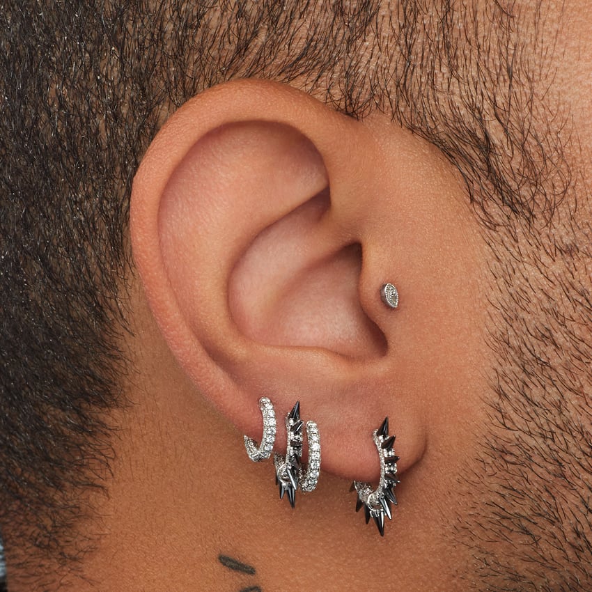 Black Moissanite Mohawk and Diamond Pavé Hoop Earring - Image 9