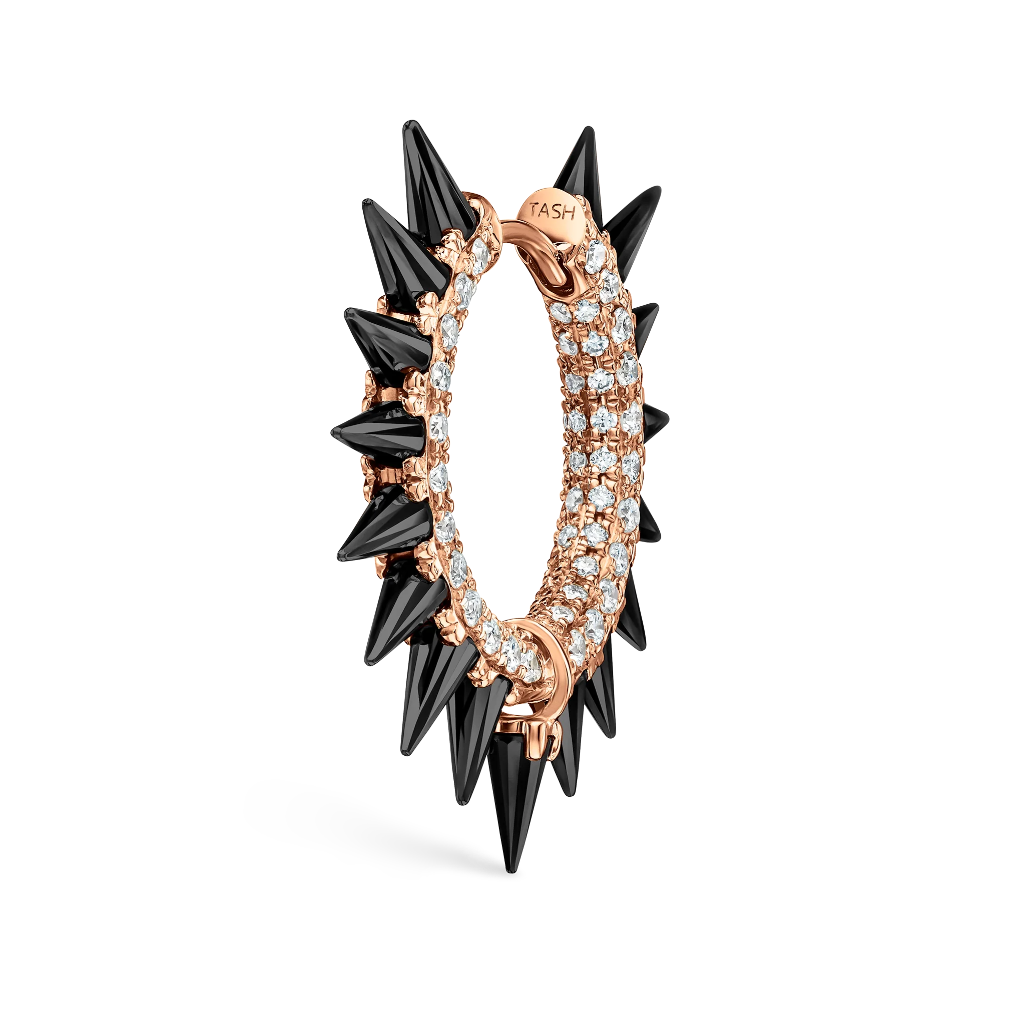 Black Moissanite Mohawk and Diamond Pavé Hoop Earring - Image 94