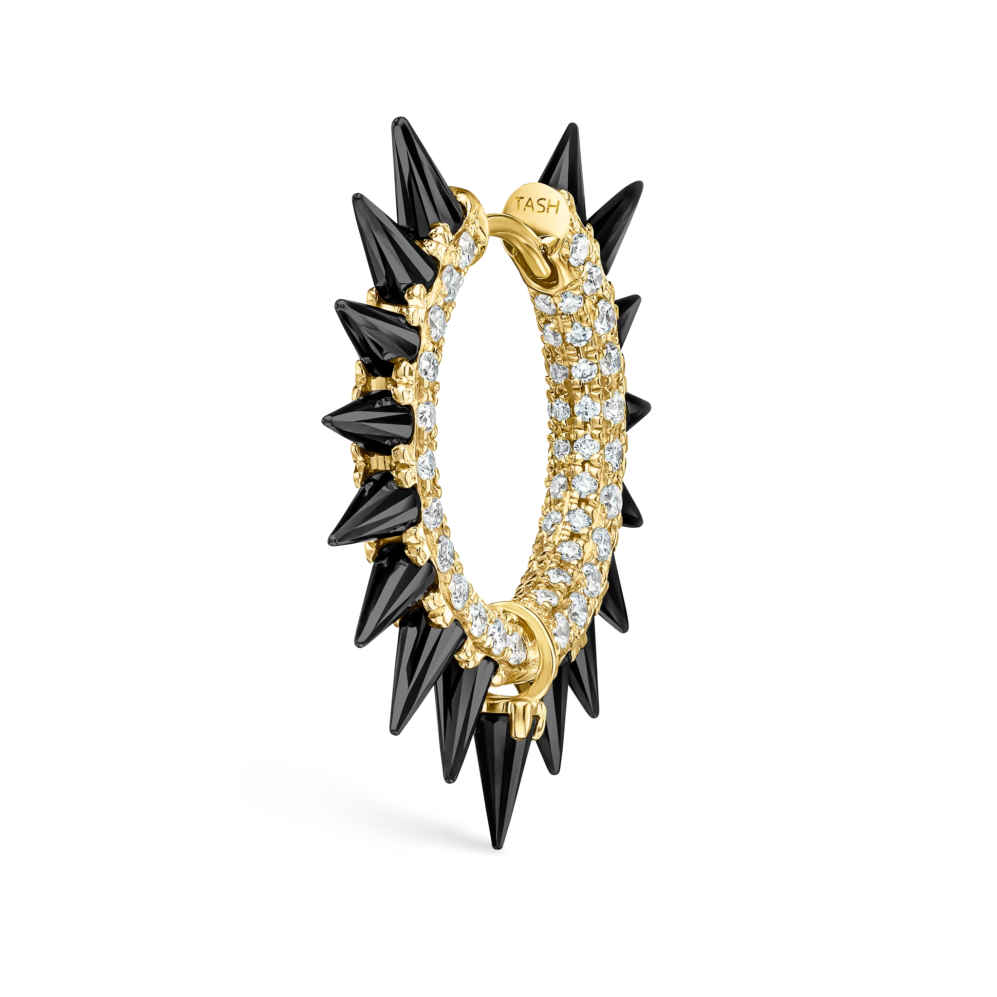 Black Moissanite Mohawk and Diamond Pavé Hoop Earring - Image 96