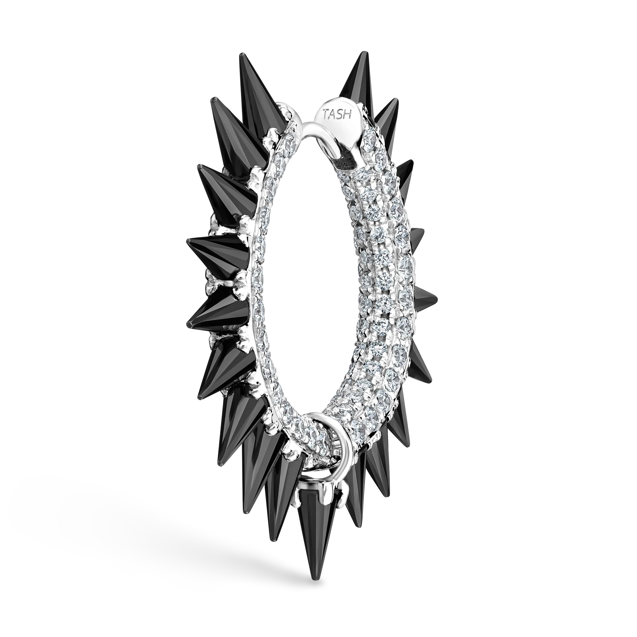 Black Moissanite Mohawk and Diamond Pavé Hoop Earring - Image 98