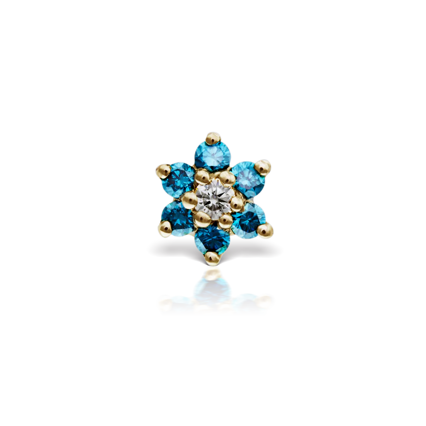 Blue Diamond Flower Threaded Stud Earring With Titanium Backing - Image 12