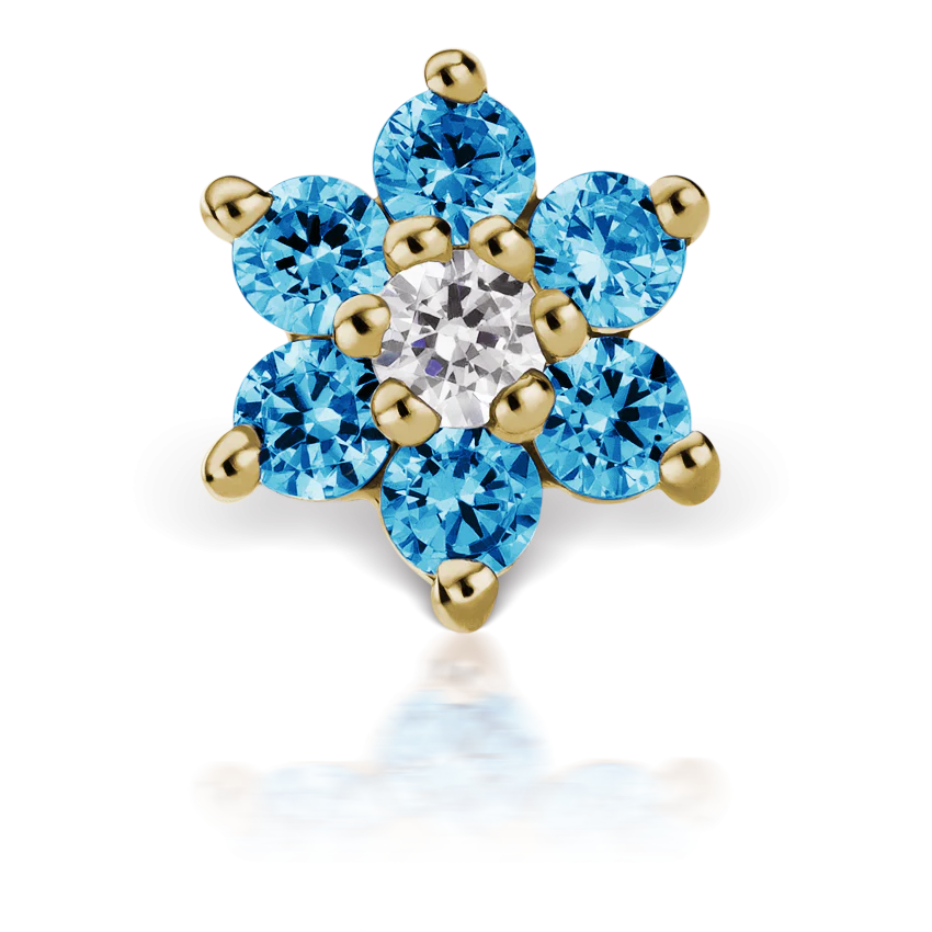 Blue Diamond Flower Threaded Stud Earring With Titanium Backing - Image 17