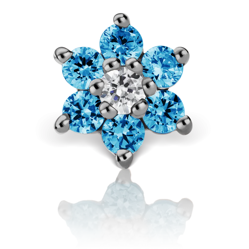Blue Diamond Flower Threaded Stud Earring With Titanium Backing - Image 9