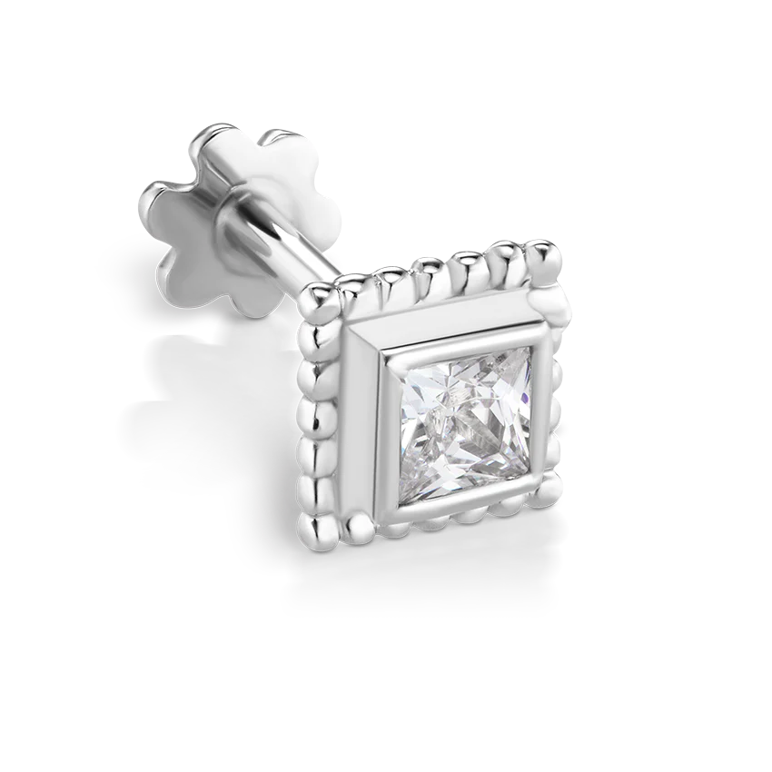Cubic Zirconia Broken Braid Threaded Stud Earring With Titanium Backing - Image 2