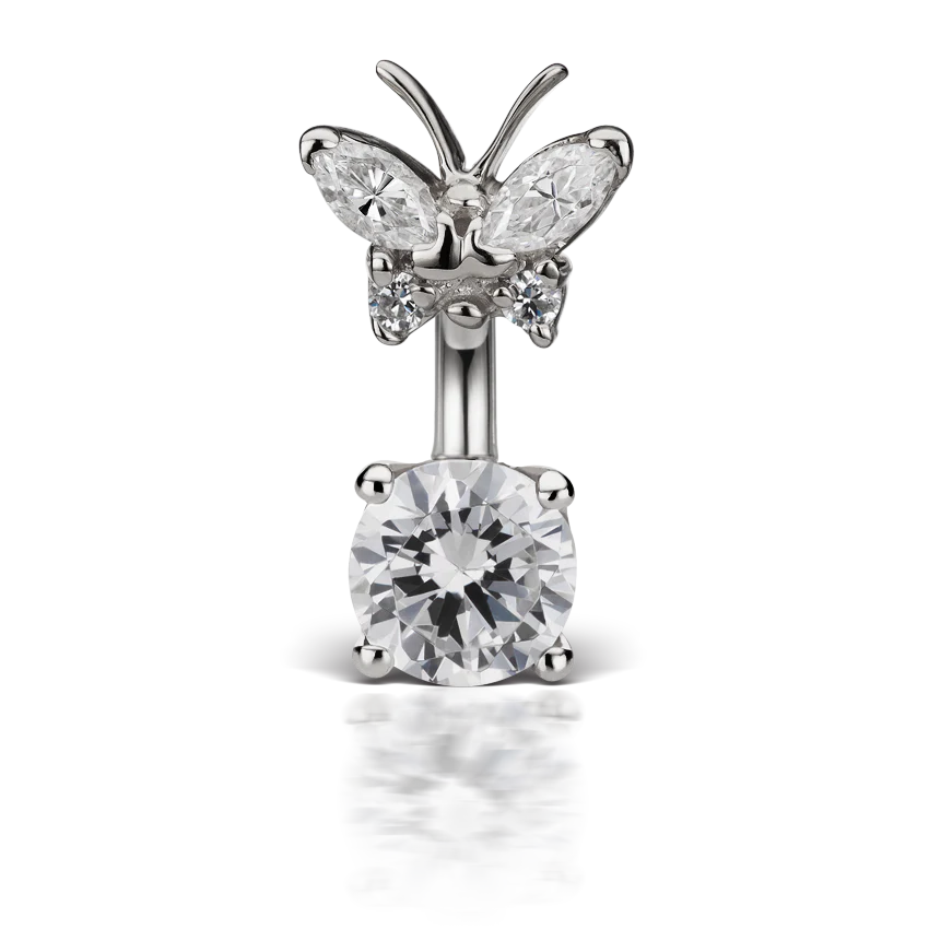 Cubic Zirconia Butterfly and 6mm Solitaire Barbell