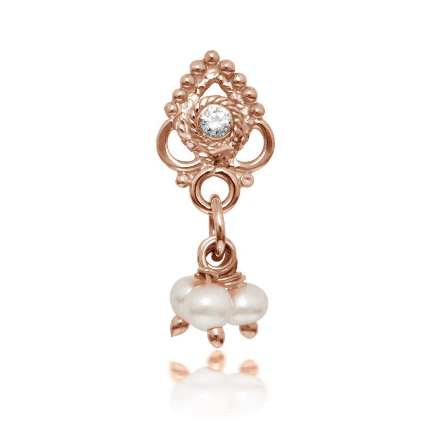 Diamond Ajna with Pearl Dangle Threaded Stud Earring With Titanium Backing - Image 10