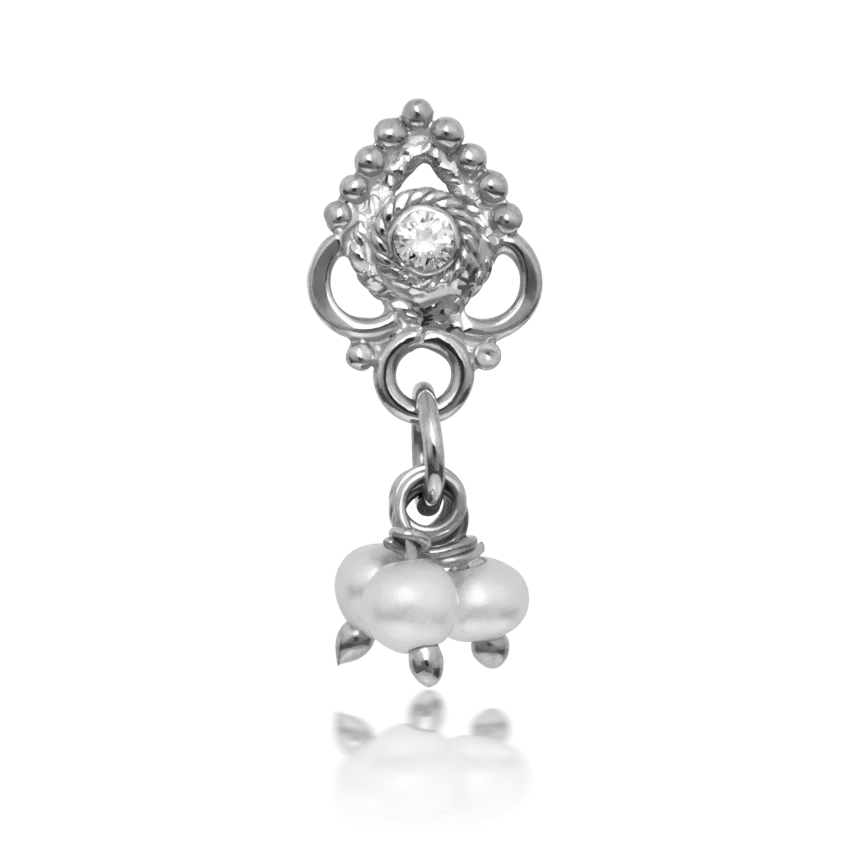Diamond Ajna with Pearl Dangle Threaded Stud Earring With Titanium Backing - Image 2