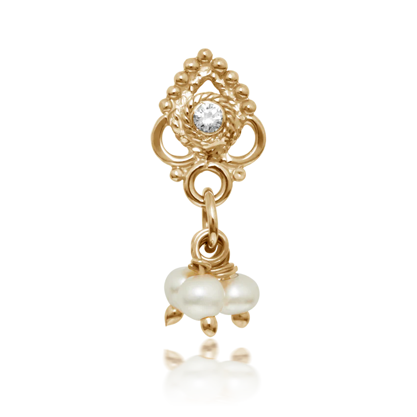 Diamond Ajna with Pearl Dangle Threaded Stud Earring With Titanium Backing - Image 6