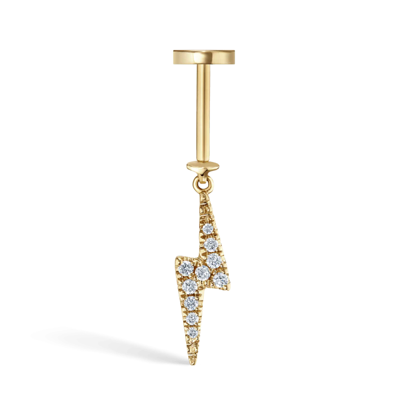 Diamond and Sapphire Lightning Bolt Threaded Charm Earring - Image 16