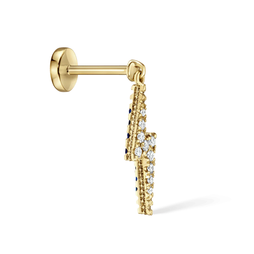 Diamond and Sapphire Lightning Bolt Threaded Charm Earring - Image 10