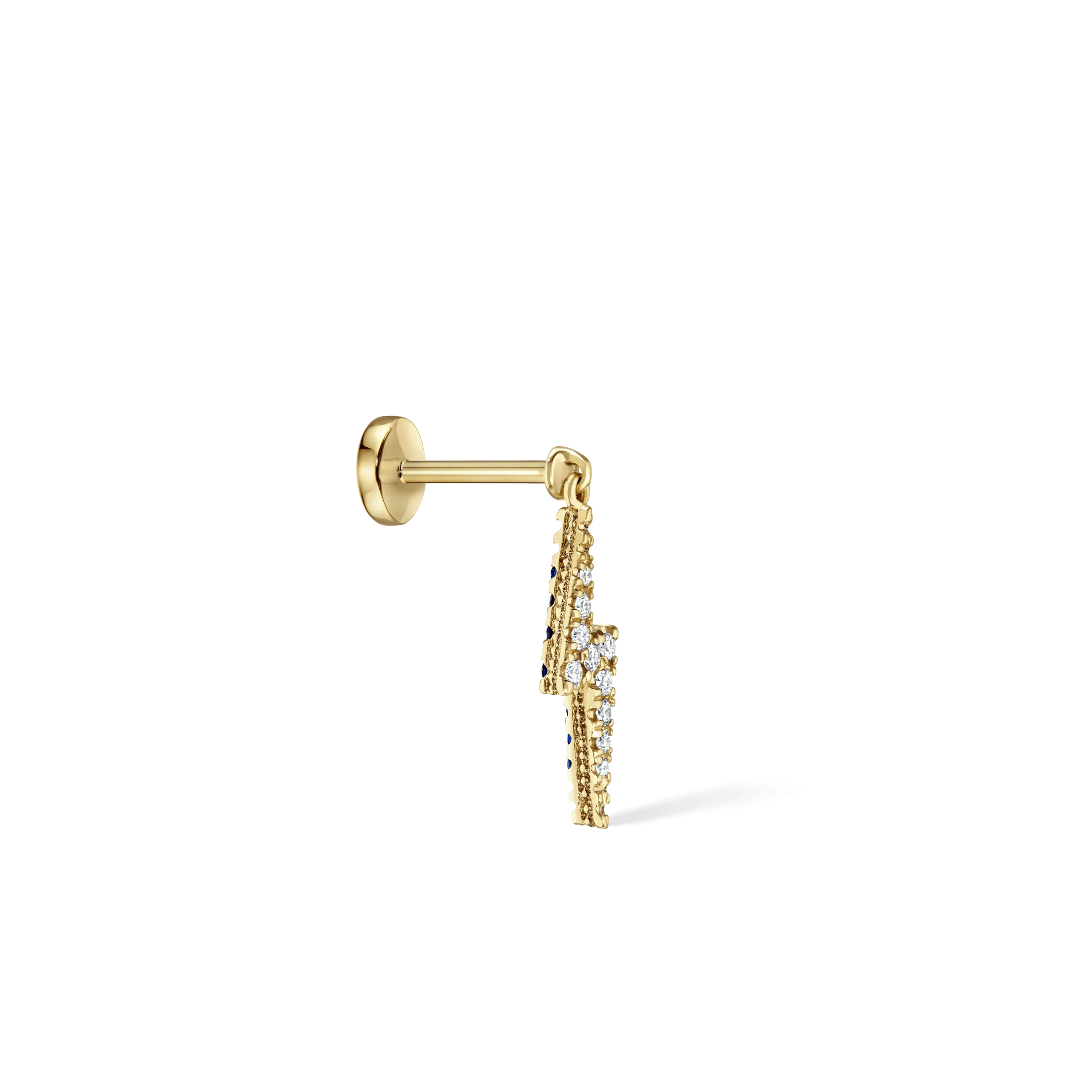 Diamond and Sapphire Lightning Bolt Threaded Charm Earring - Image 15