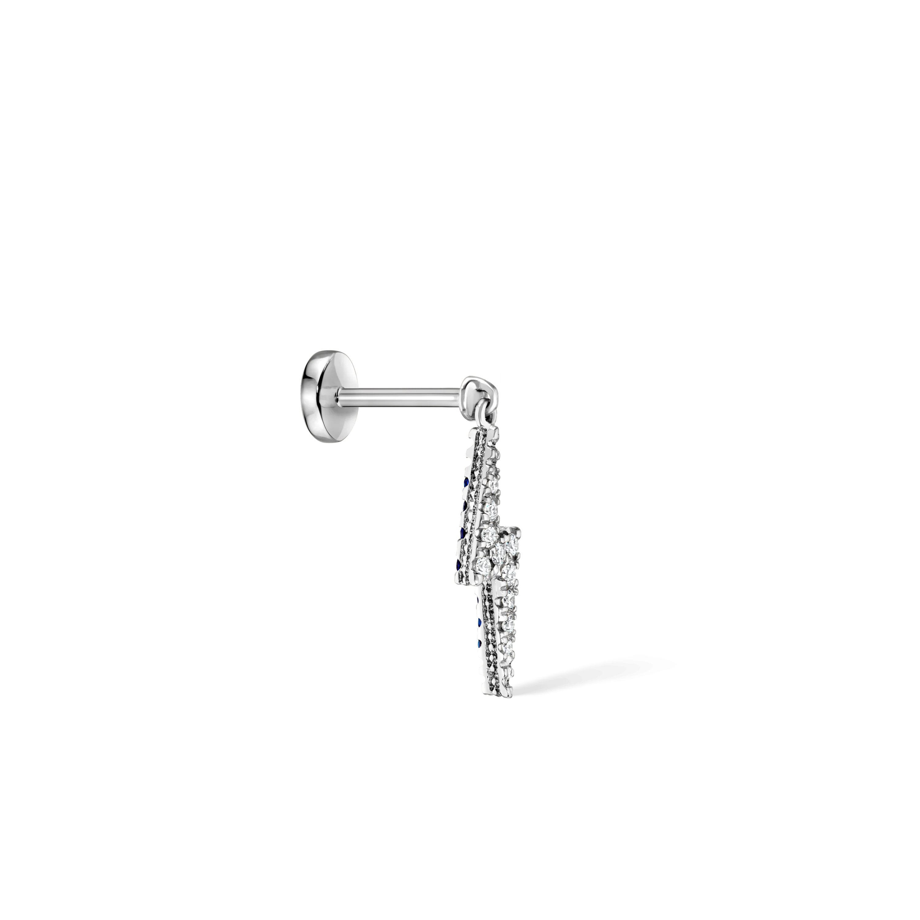 Diamond and Sapphire Lightning Bolt Threaded Charm Earring - Image 16