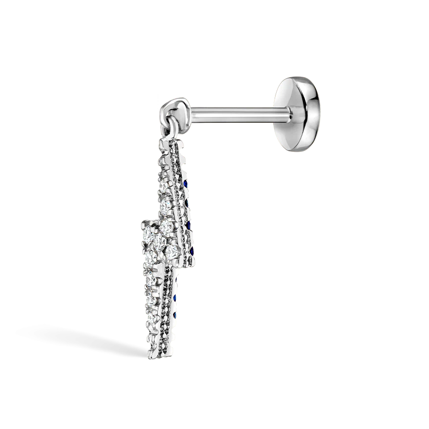 Diamond and Sapphire Lightning Bolt Threaded Charm Earring - Image 3