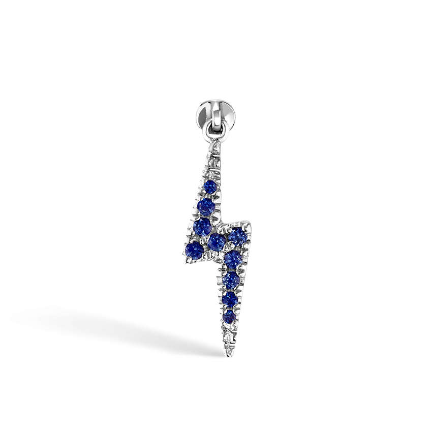 Diamond and Sapphire Lightning Bolt Threaded Charm Earring - Image 5