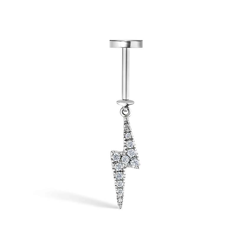 Diamond and Sapphire Lightning Bolt Threaded Charm Earring - Image 6