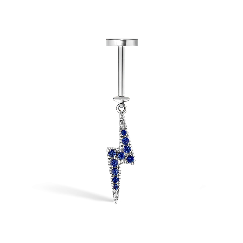 Diamond and Sapphire Lightning Bolt Threaded Charm Earring - Image 7