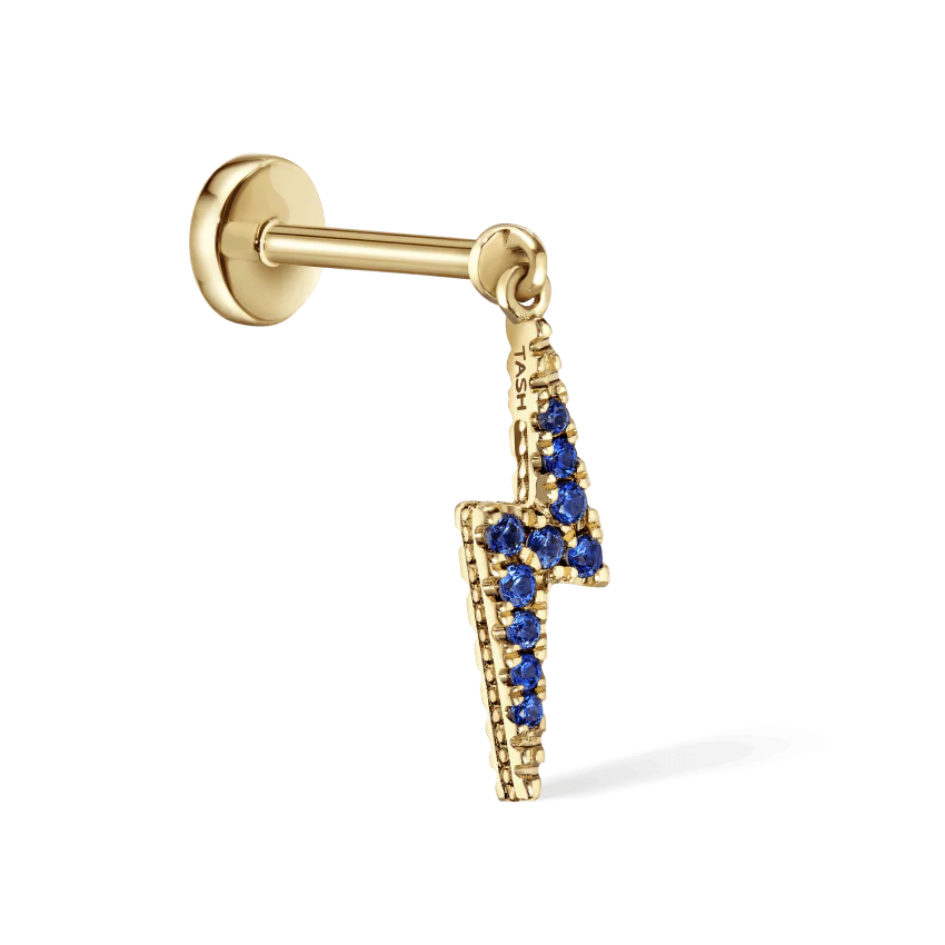Diamond and Sapphire Lightning Bolt Threaded Charm Earring - Image 8