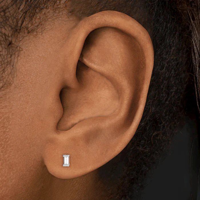 Diamond Baguette Threaded Stud Earring - Image 16