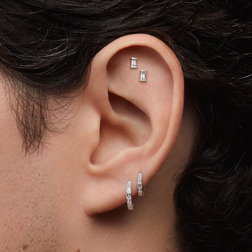 Diamond Baguette Threaded Stud Earring - Image 4