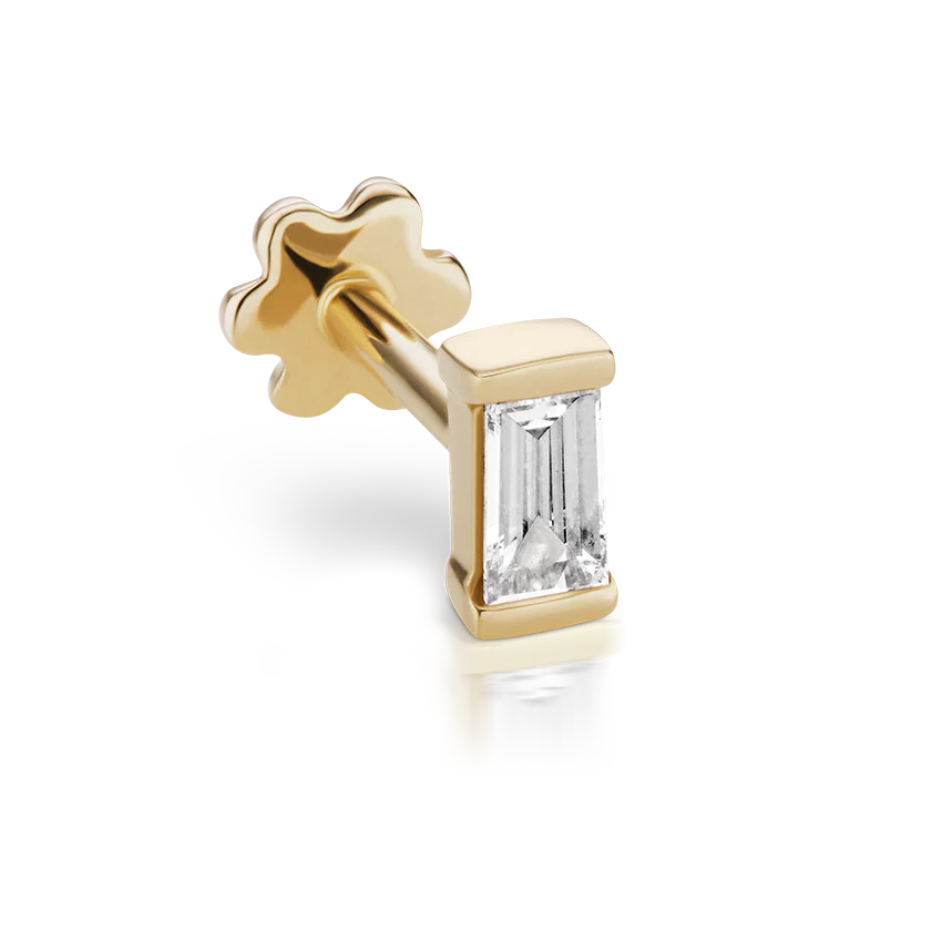 Diamond Baguette Threaded Stud Earring - Image 7