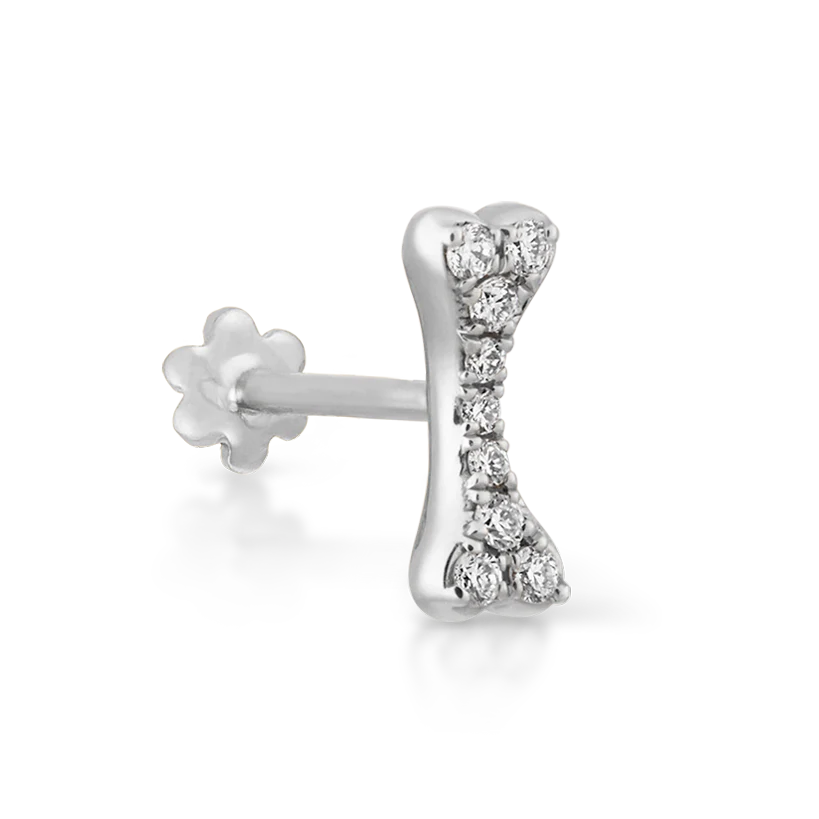 Diamond Bone Threaded Stud Earring With Titanium Backing