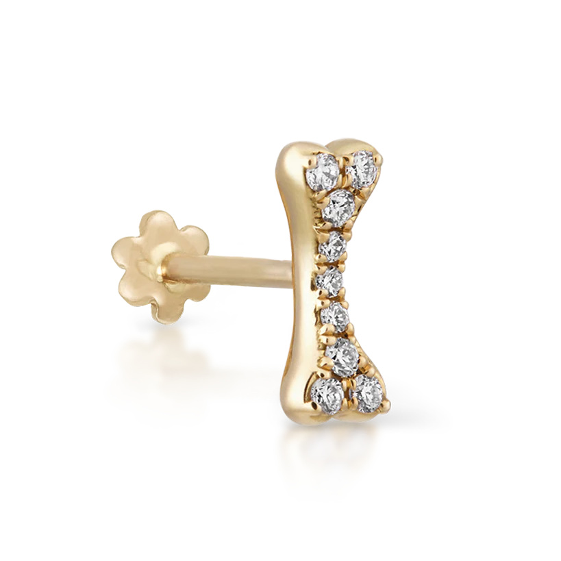Diamond Bone Threaded Stud Earring With Titanium Backing - Image 3