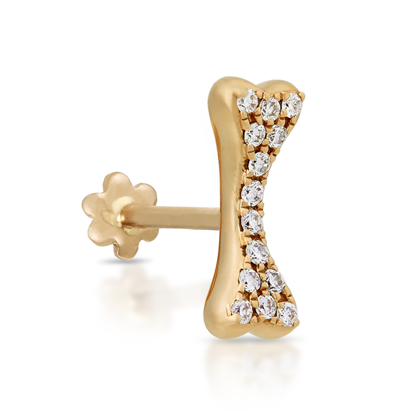 Diamond Bone Threaded Stud Earring With Titanium Backing - Image 4