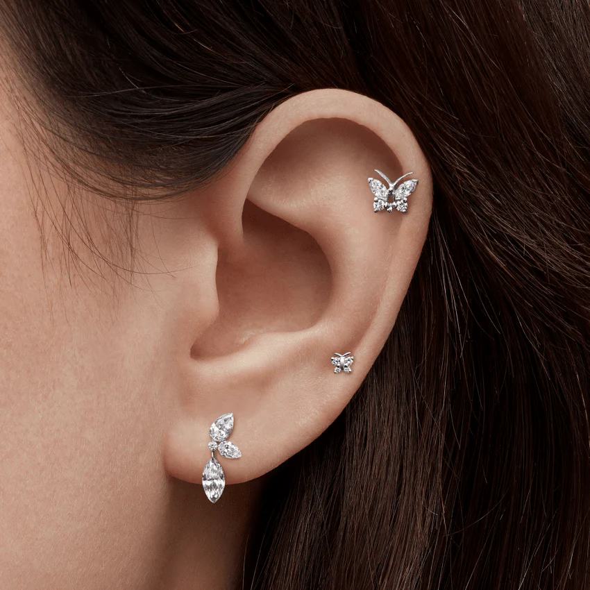 Diamond Butterfly Threaded Stud Earring - Image 15