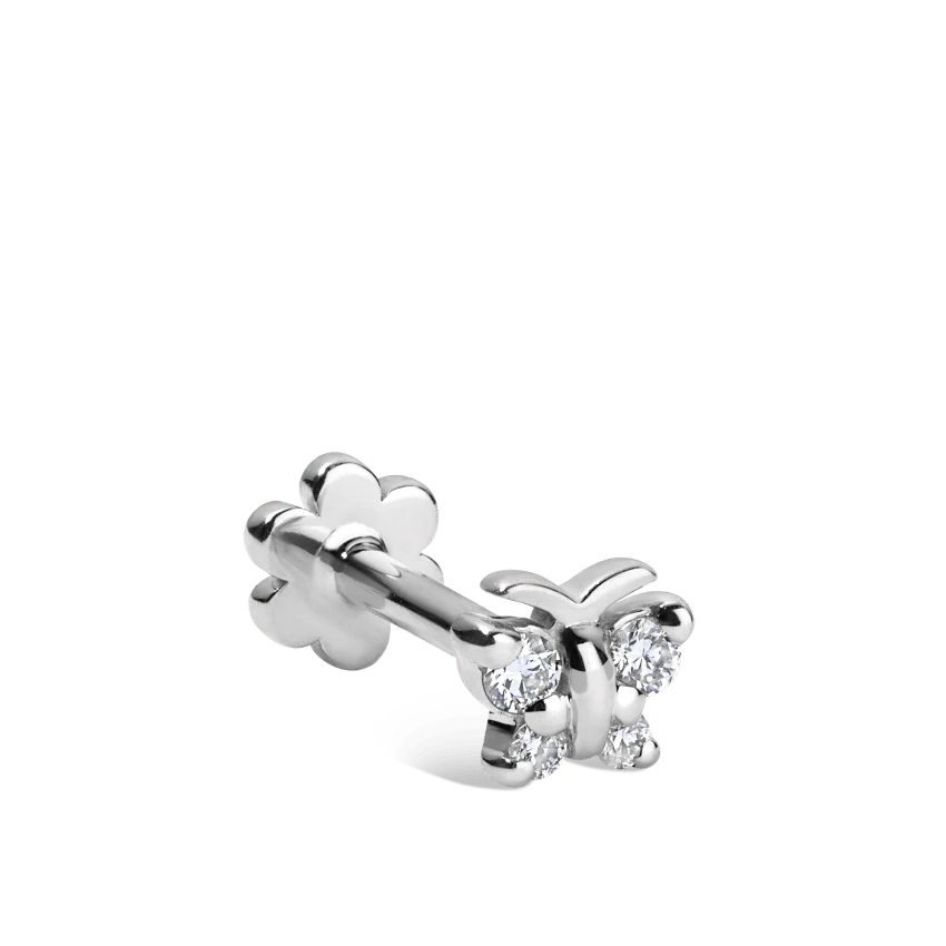 Diamond Butterfly Threaded Stud Earring With Titanium Backing - Image 2