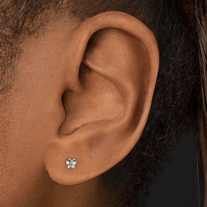 Diamond Butterfly Threaded Stud Earring With Titanium Backing - Image 3
