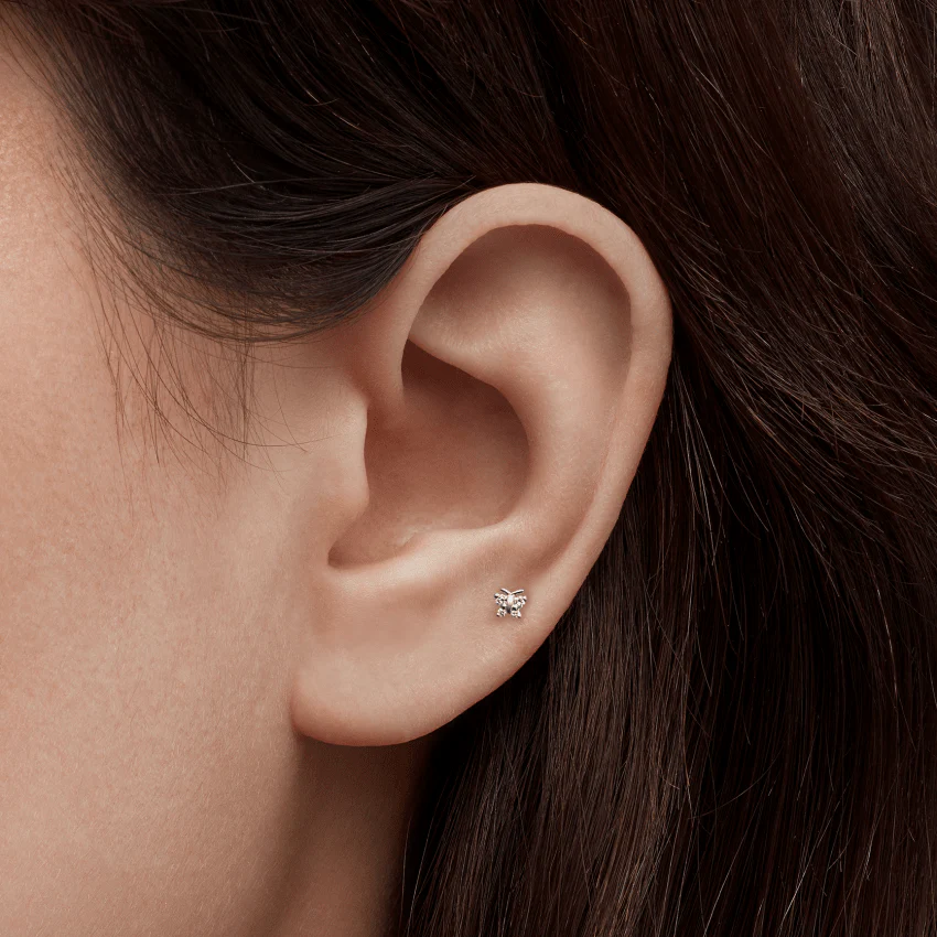 Diamond Butterfly Threaded Stud Earring With Titanium Backing - Image 4