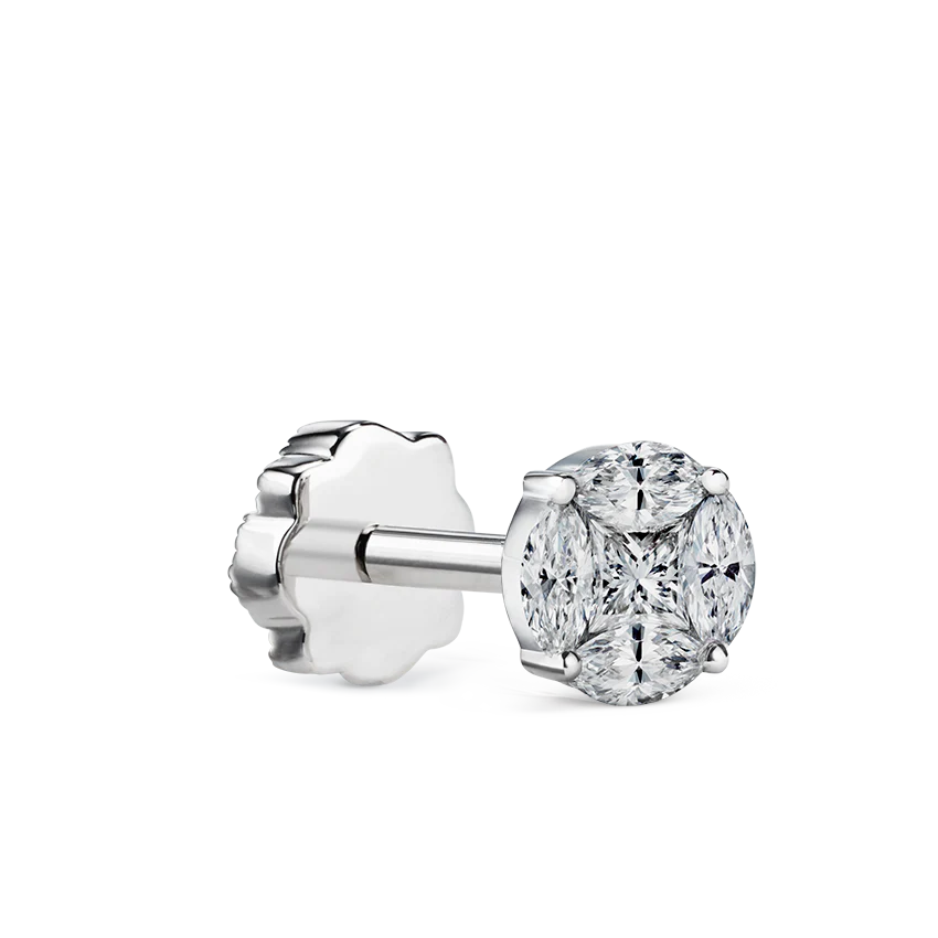 Diamond Cluster Threaded Stud Earring - Image 2
