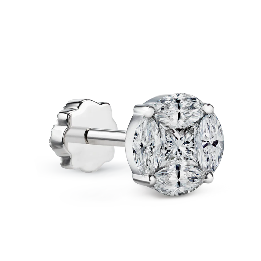 Diamond Cluster Threaded Stud Earring - Image 5