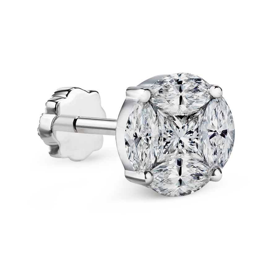 Diamond Cluster Threaded Stud Earring - Image 7