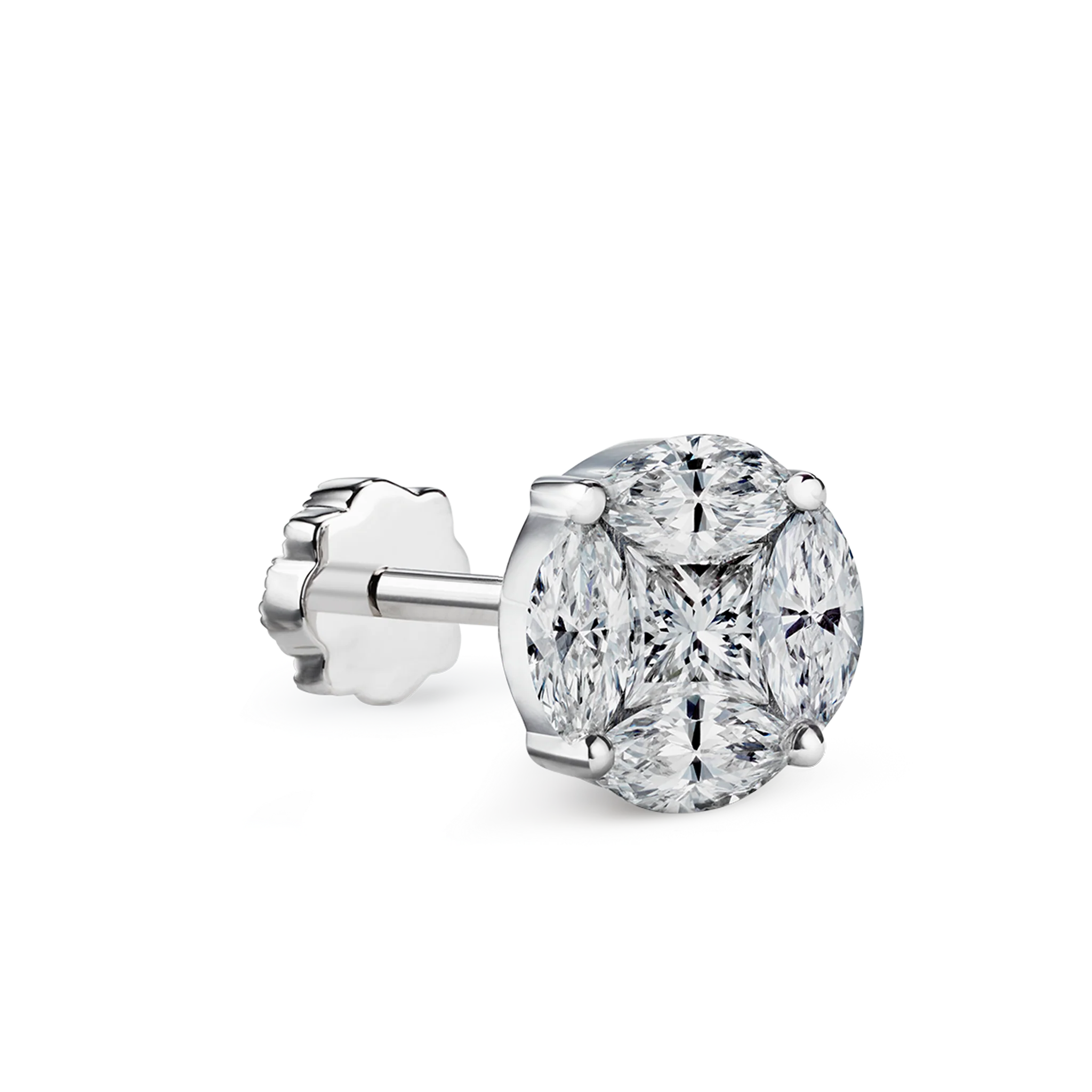 Diamond Cluster Threaded Stud Earring - Image 9