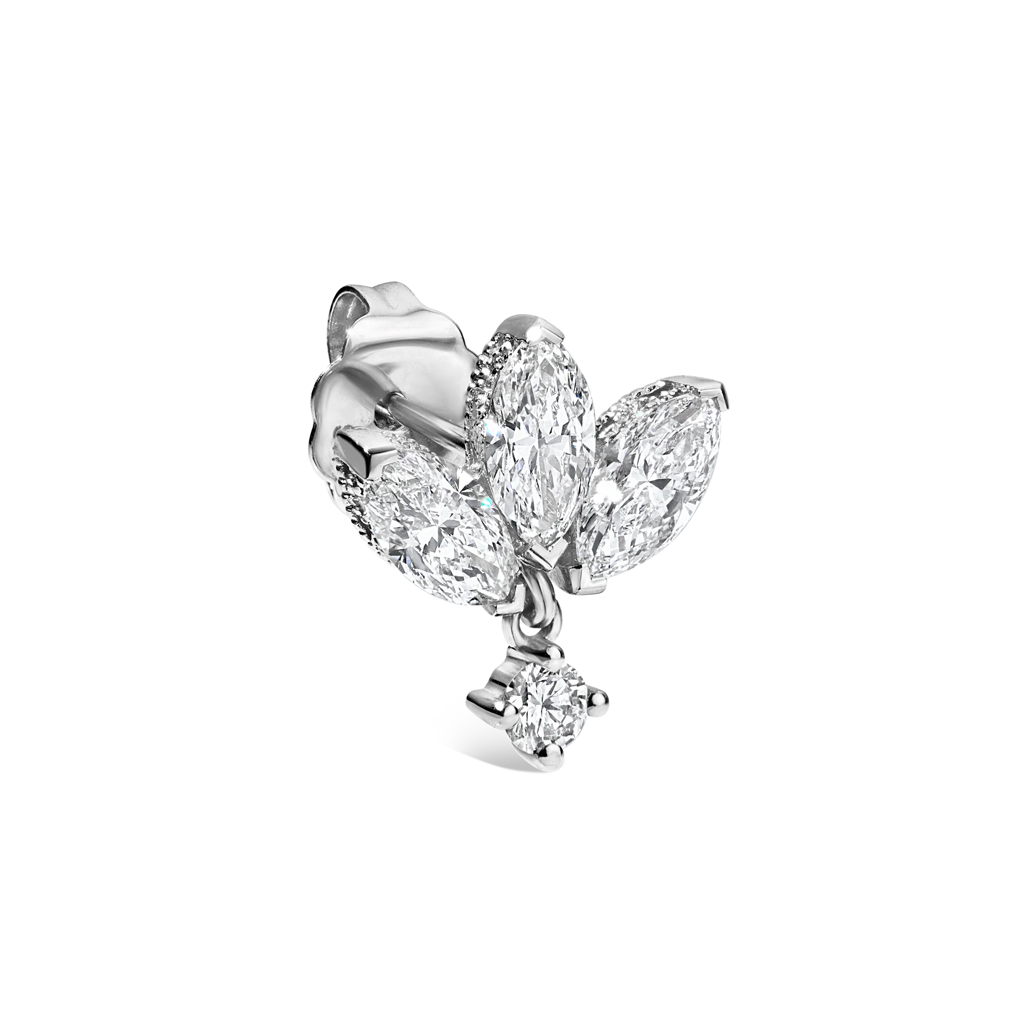Diamond Engraved Lotus Dangle Stud Earring - Image 12