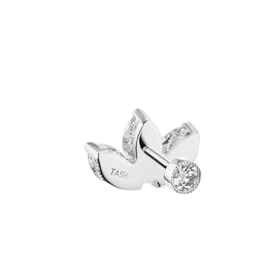 Diamond Engraved Lotus Threaded Stud Earring - Image 21