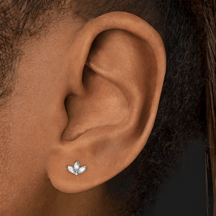 Diamond Engraved Lotus Threaded Stud Earring - Image 30