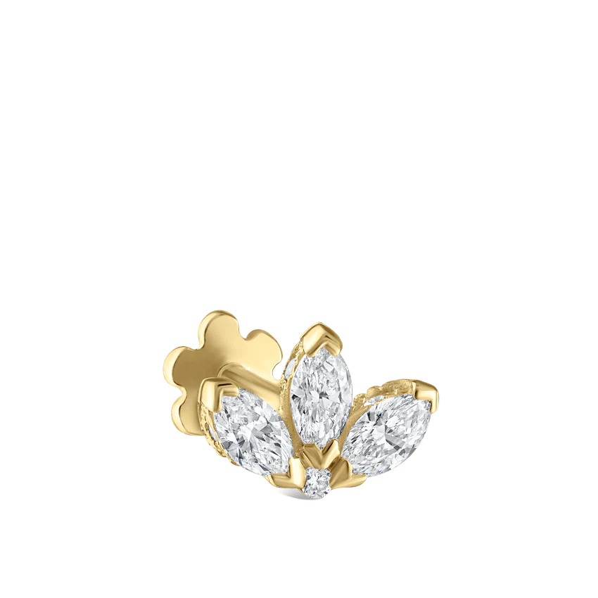 Diamond Engraved Lotus Threaded Stud Earring - Image 34
