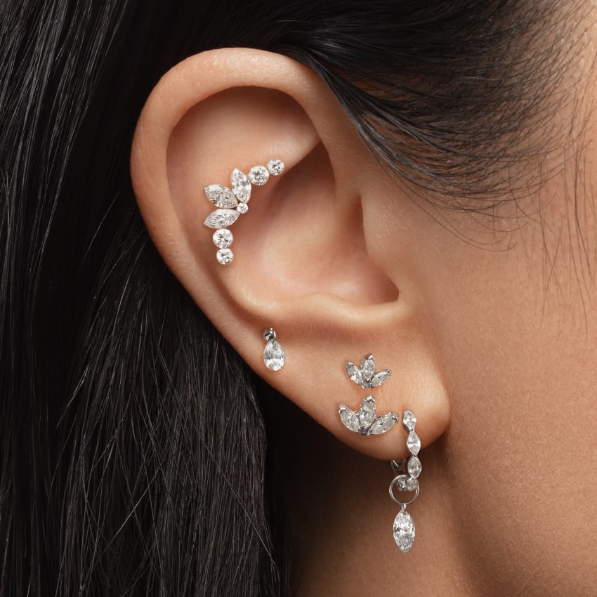 Diamond Engraved Lotus Threaded Stud Earring - Image 36